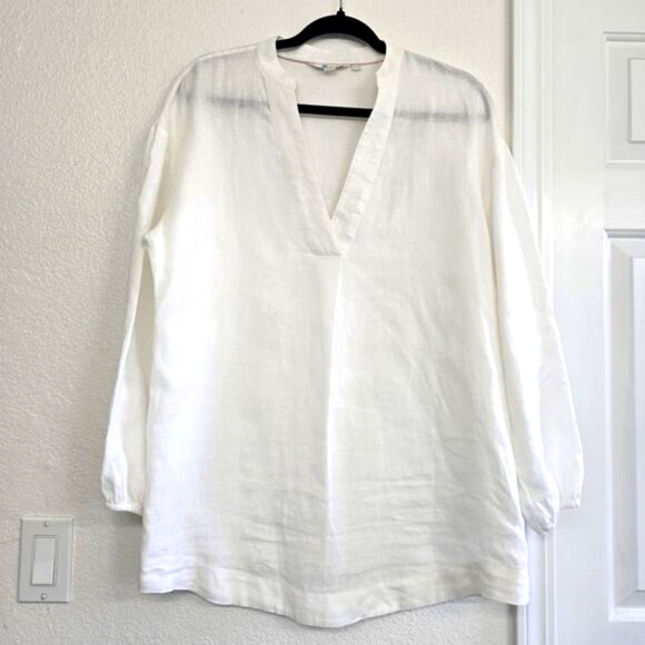 Boden Tops - Boden Blouse 6R 100% Linen V-Neck Relaxed Lagenlook Bohemian Minimalist White
